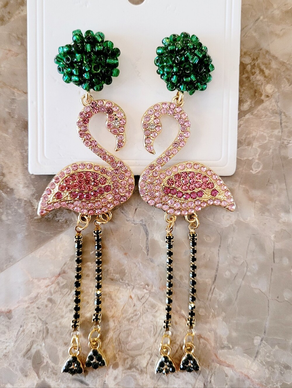 🌺Flamingo Rhinestone Dangle Earings Flamingo Accessories Tropical Wear